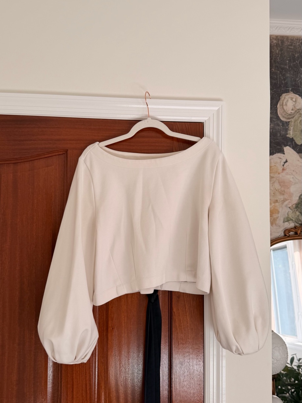 Anthropologie Cream Balloon-Sleeve Top with Bow detail in the back